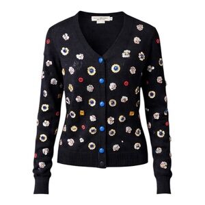Molly Bracken Premium Black Embellished Sequin Beaded Cardigan Sweater Size S